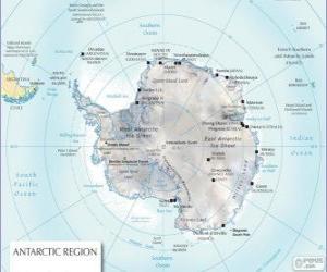 yapboz Antarktika Haritası. Güney Kutbu Antarktika kıtasında olduğunu